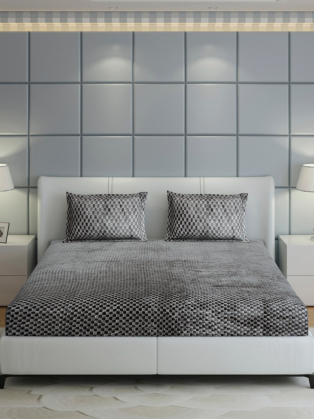 393 GSM 100% Polyester King Bed 1 Bedsheet with 2 Pillow Cover (Seven Seas)