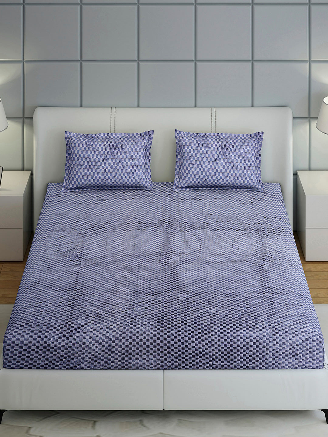 393 GSM 100% Polyester King Bed 1 Bedsheet with 2 Pillow Cover (Seven Seas)