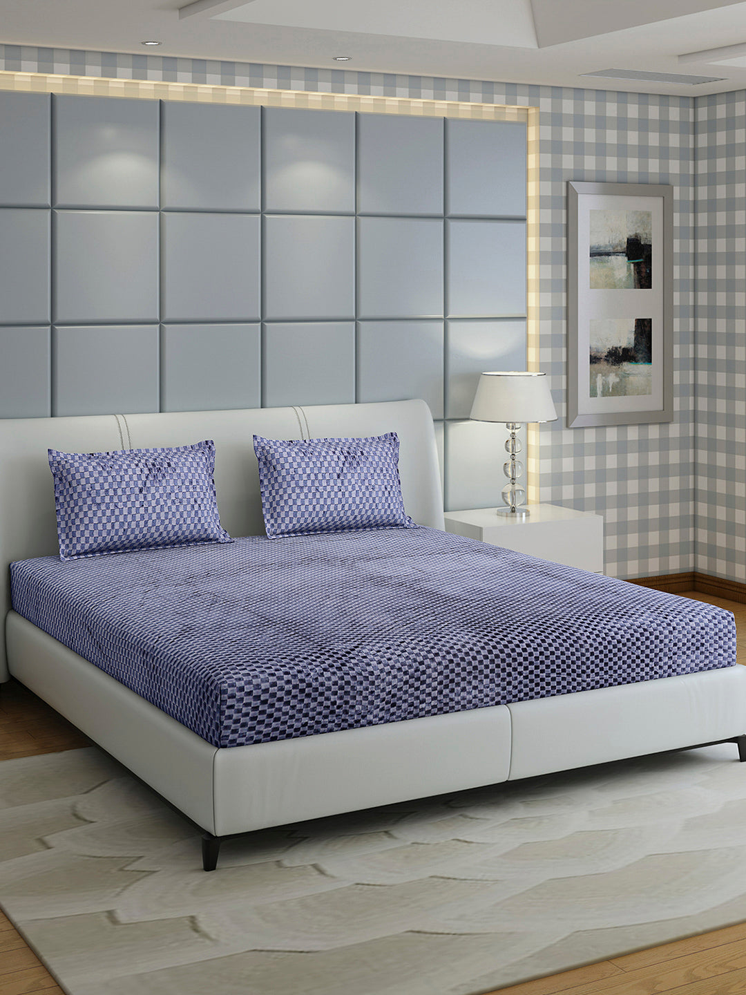 393 GSM 100% Polyester King Bed 1 Bedsheet with 2 Pillow Cover (Seven Seas)