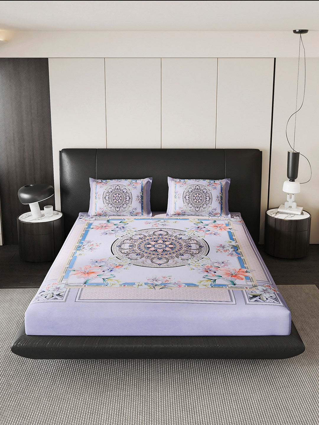 252 GSM 100% Polyester King Bed 1 Bedsheet with 2 Pillow Cover (Urban)