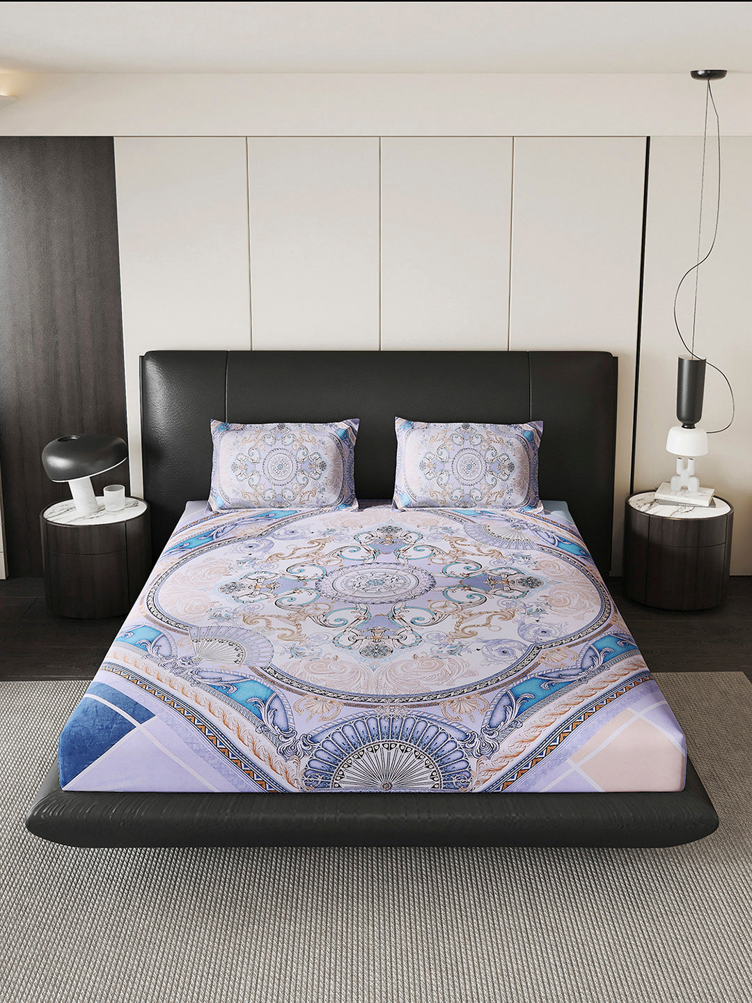 252 GSM 100% Polyester King Bed 1 Bedsheet with 2 Pillow Cover (Urban)