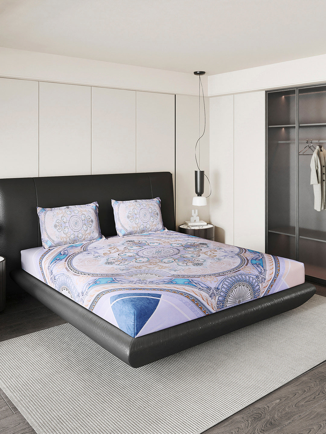 252 GSM 100% Polyester King Bed 1 Bedsheet with 2 Pillow Cover (Urban)