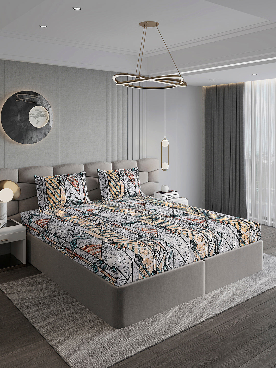 247 GSM 100% Polyester King Bed 1 Bedsheet with 2 Pillow Cover (Vibe)