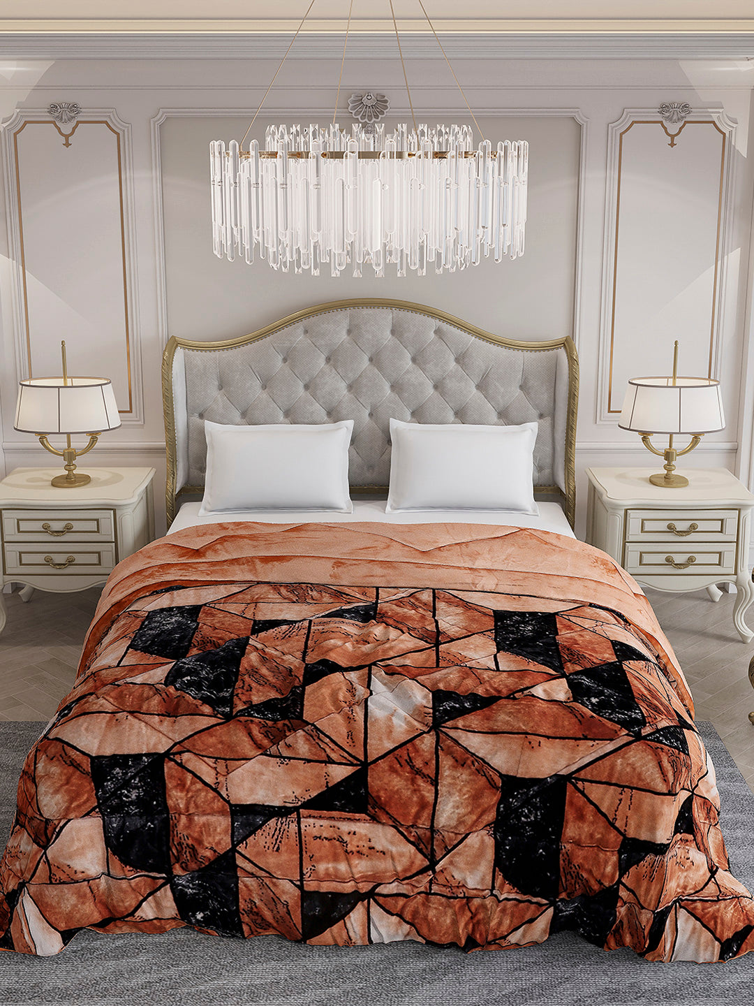 Printed Double Bed 300 GSM Comforter for Mild Winter (Wisdom Gold), Weight 900 gm