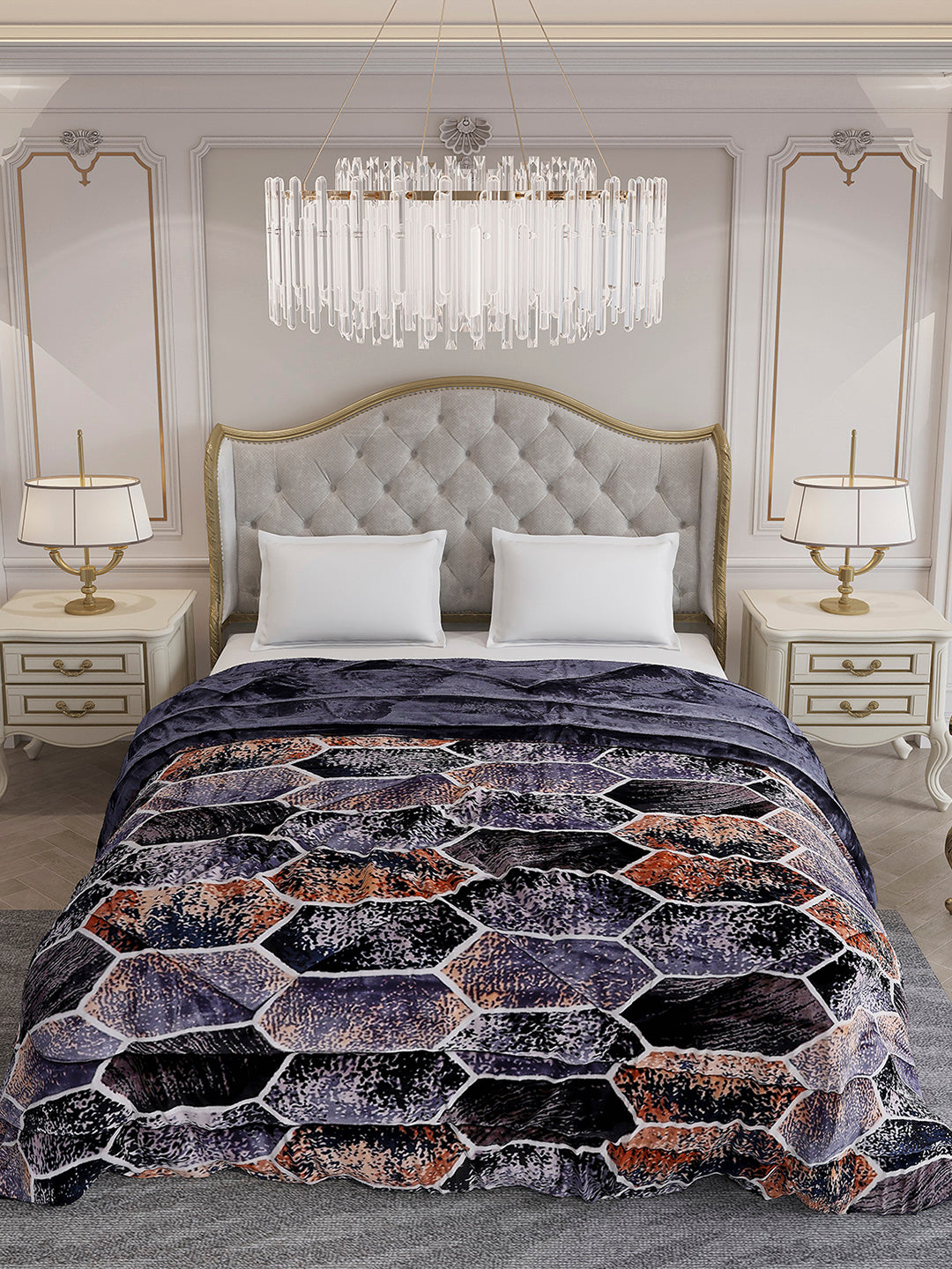 Printed Double Bed 300 GSM Comforter for Mild Winter (Wisdom Gold), Weight 900 gm