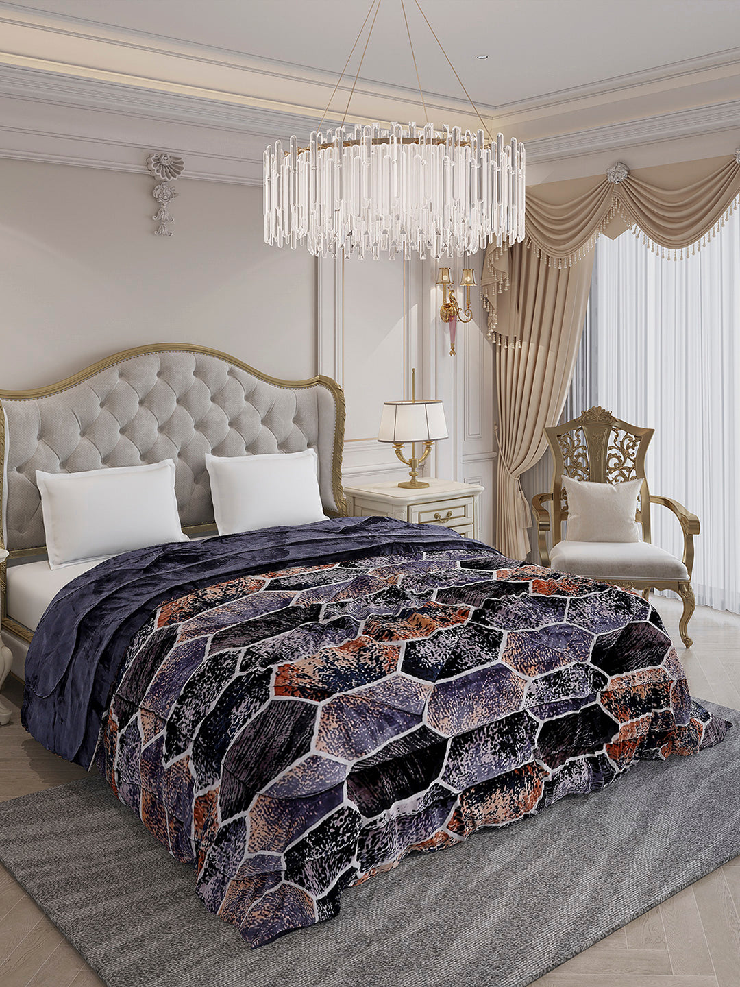 Printed Double Bed 300 GSM Comforter for Mild Winter (Wisdom Gold), Weight 900 gm