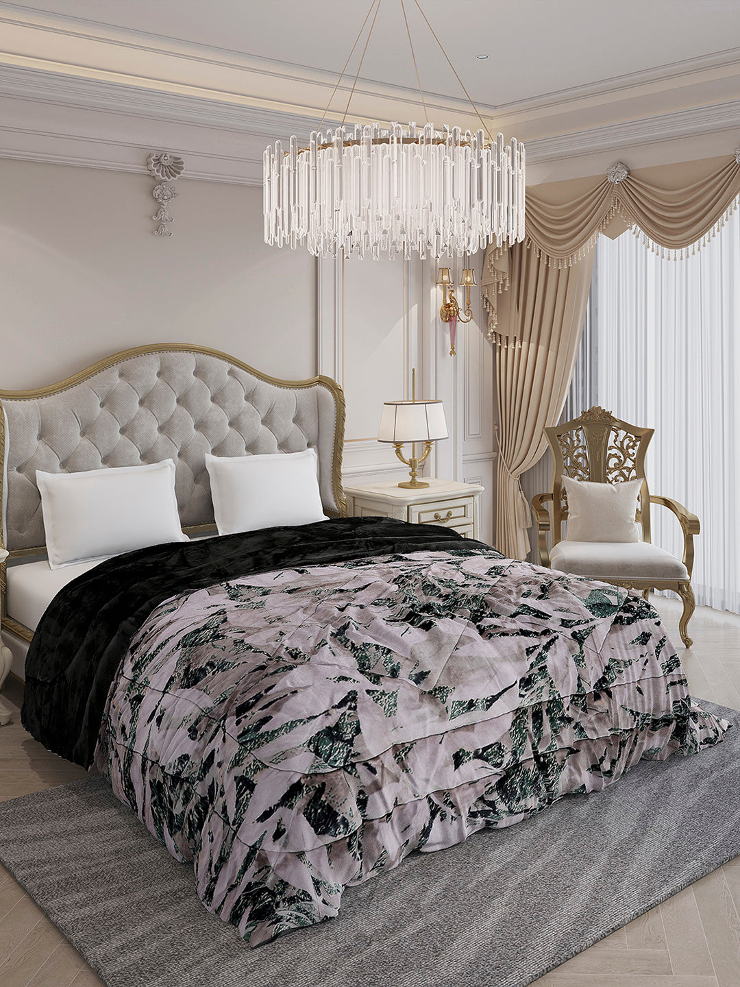 Printed Double Bed 300 GSM Comforter for Mild Winter (Wisdom Gold), Weight 900 gm