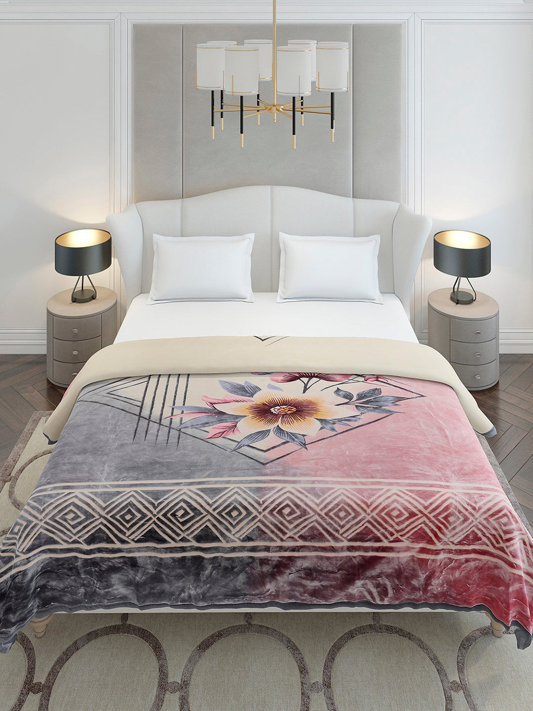 Printed Double Bed 2 Ply, 1136 GSM Embossed Blanket for Heavy Winter - (Commander)