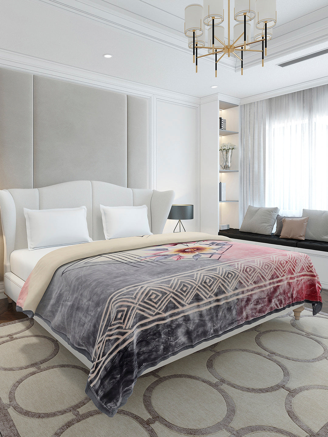 Printed Double Bed 2 Ply, 1136 GSM Embossed Blanket for Heavy Winter - (Commander)