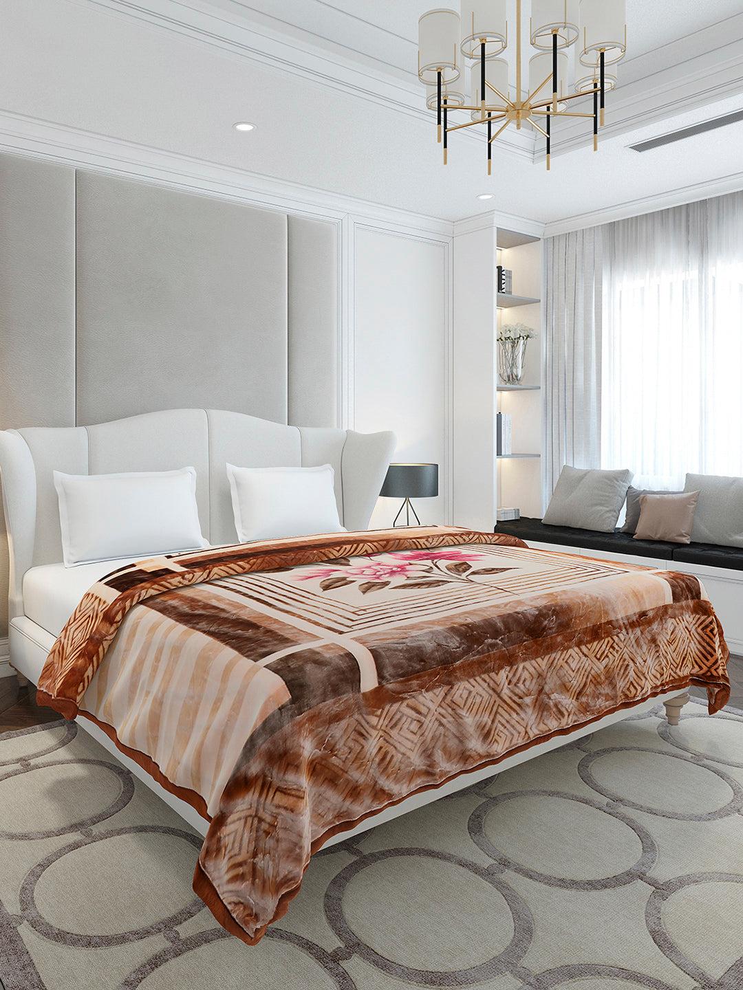 Printed Double Bed 2 Ply, 1136 GSM Embossed Blanket for Heavy Winter - (Commander)