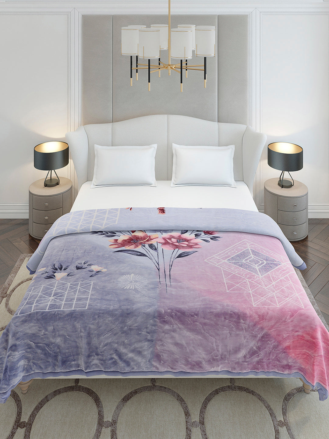 Printed Double Bed 2 Ply, 1136 GSM Embossed Blanket for Heavy Winter - (Commander)