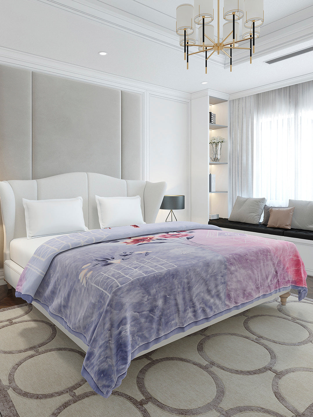 Printed Double Bed 2 Ply, 1136 GSM Embossed Blanket for Heavy Winter - (Commander)