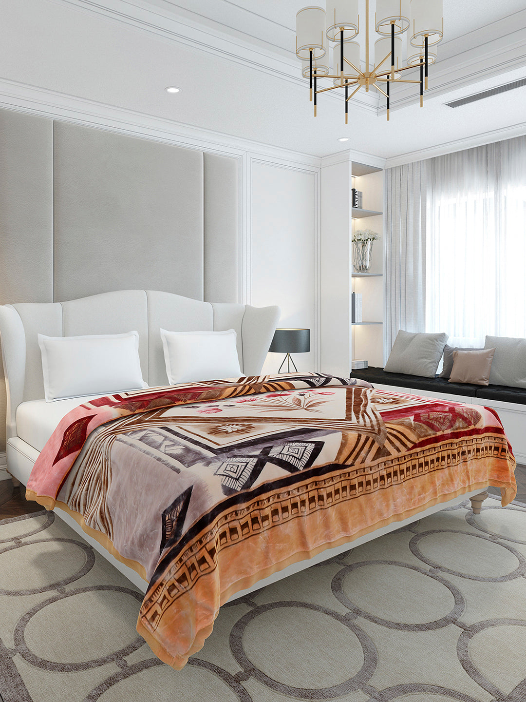 Printed Double Bed 2 Ply, 1136 GSM Embossed Blanket for Heavy Winter - (Commander)