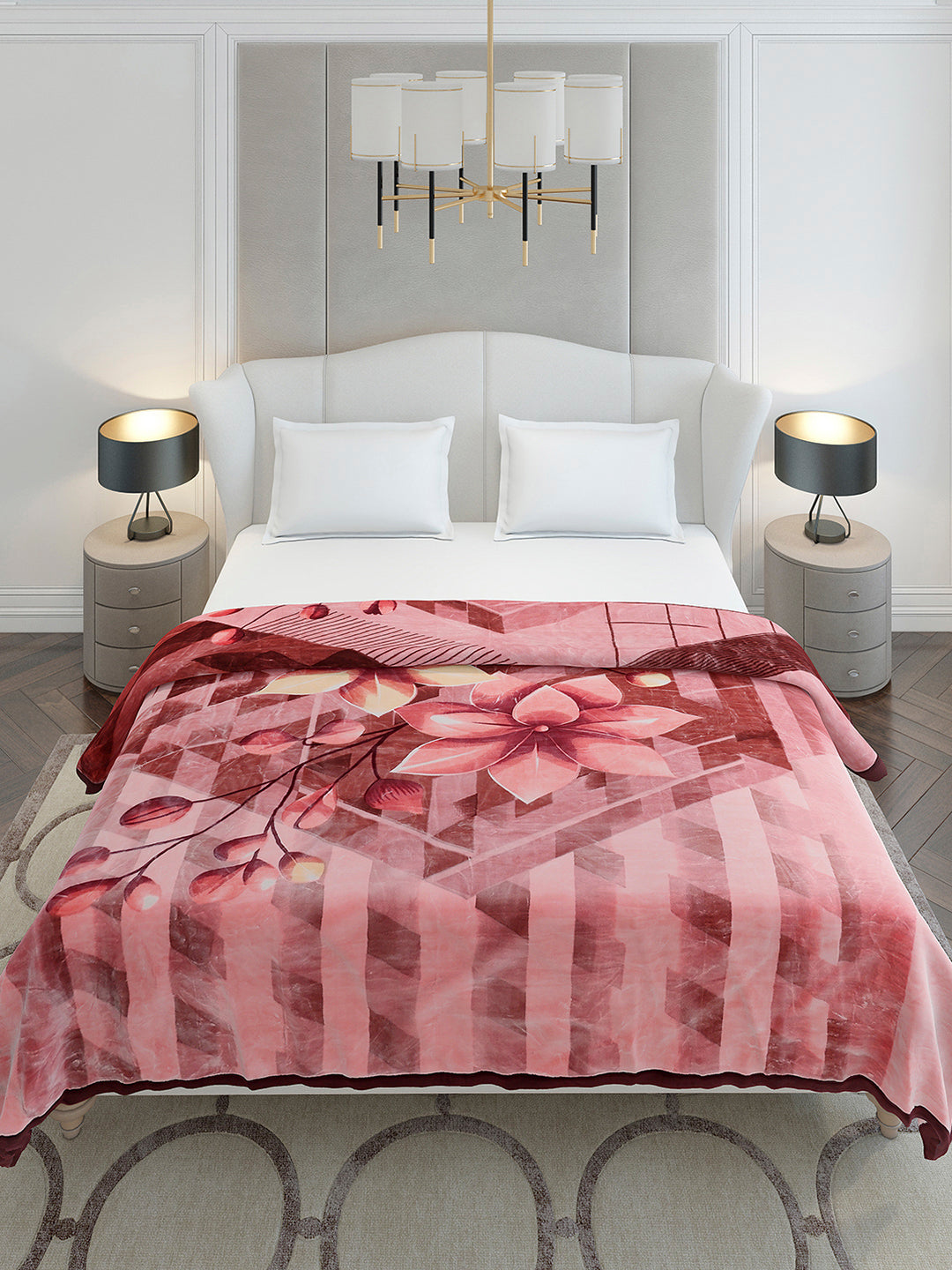 Printed Double Bed 2 Ply, 1136 GSM Embossed Blanket for Heavy Winter - (Commander)