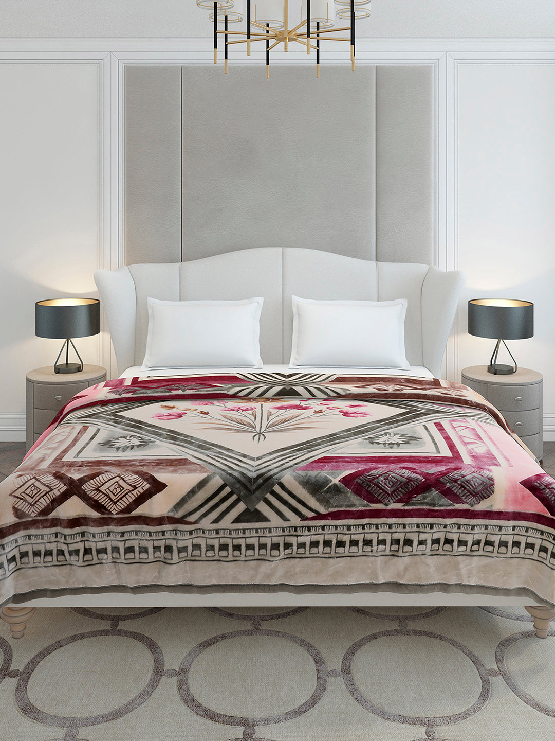 Printed Double Bed 2 Ply, 1136 GSM Embossed Blanket for Heavy Winter - (Commander)