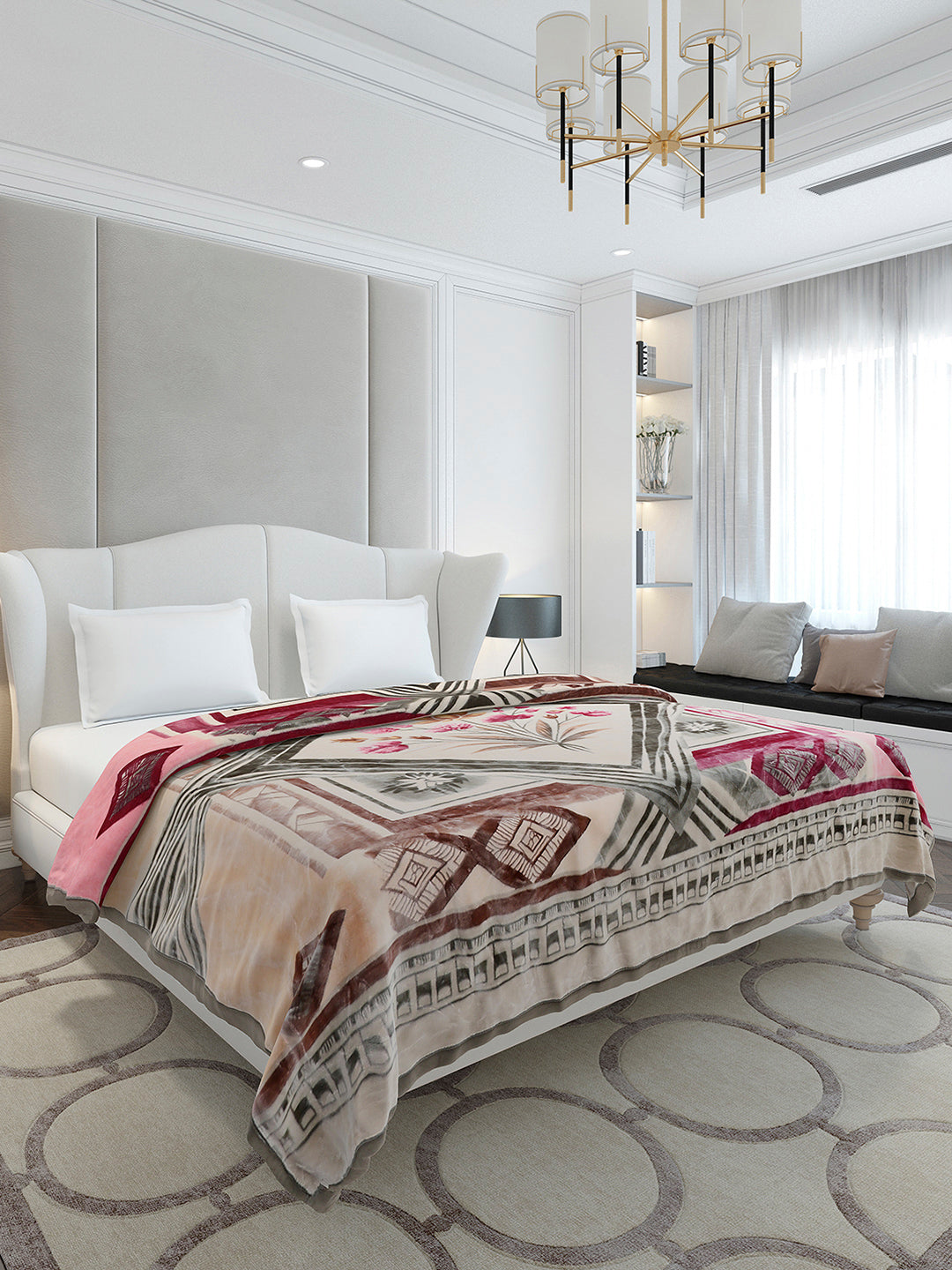 Printed Double Bed 2 Ply, 1136 GSM Embossed Blanket for Heavy Winter - (Commander)