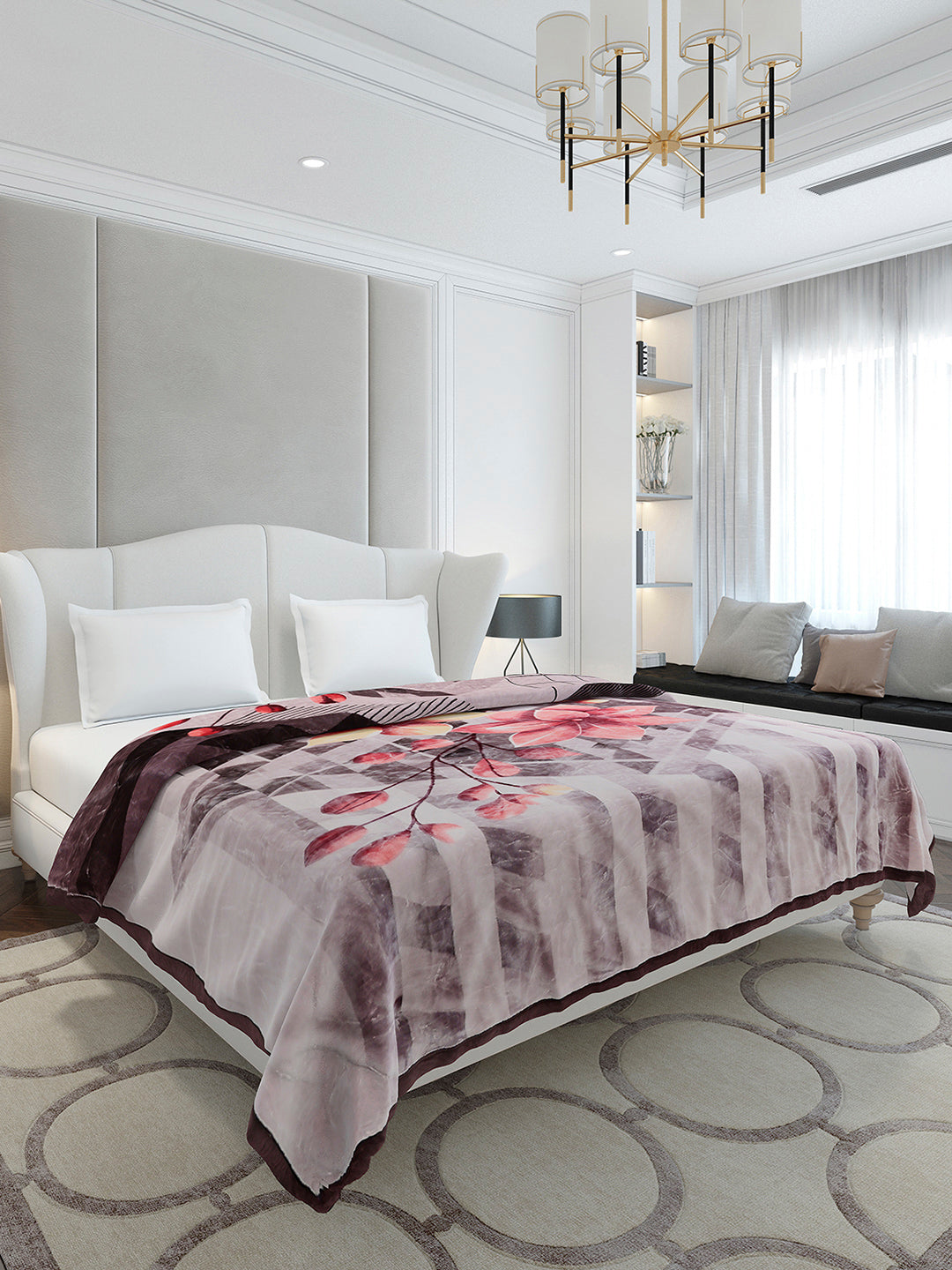 Printed Double Bed 2 Ply, 1136 GSM Embossed Blanket for Heavy Winter - (Commander)