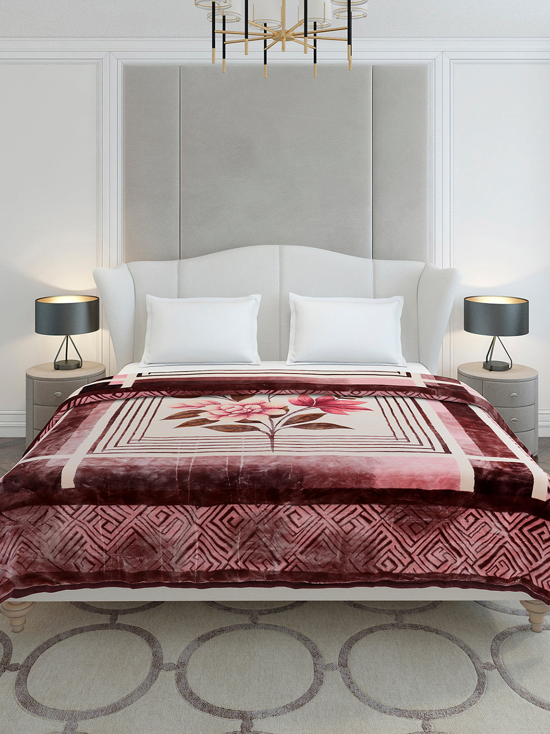 Printed Double Bed 2 Ply, 1136 GSM Embossed Blanket for Heavy Winter - (Commander)