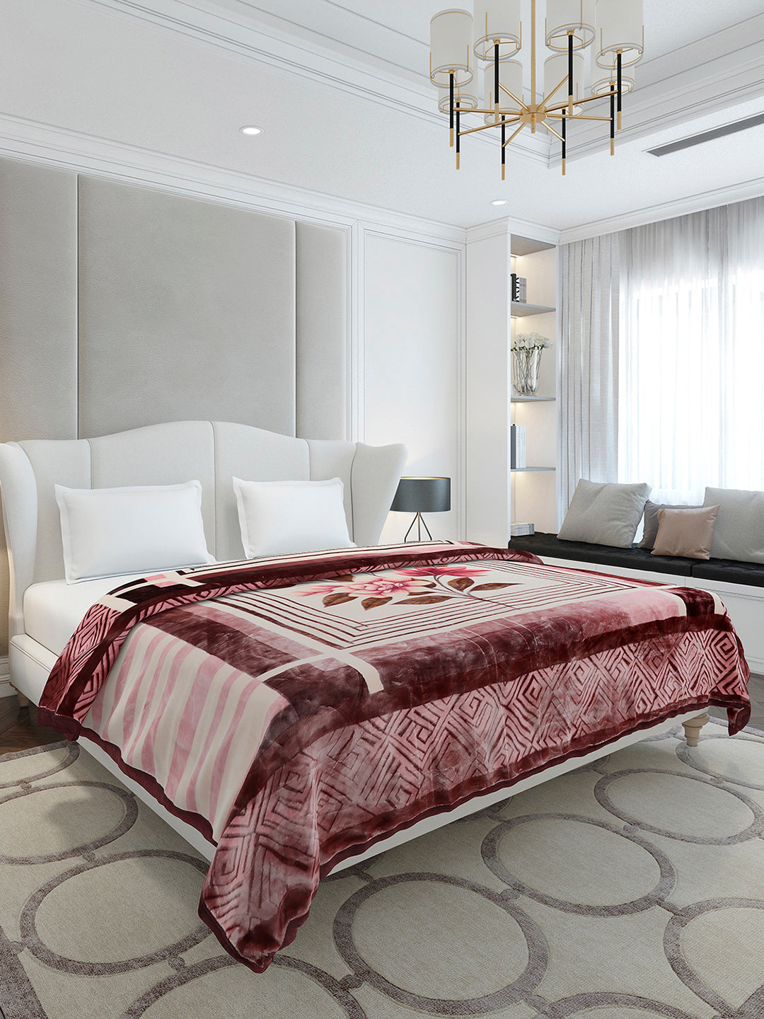 Printed Double Bed 2 Ply, 1136 GSM Embossed Blanket for Heavy Winter - (Commander)