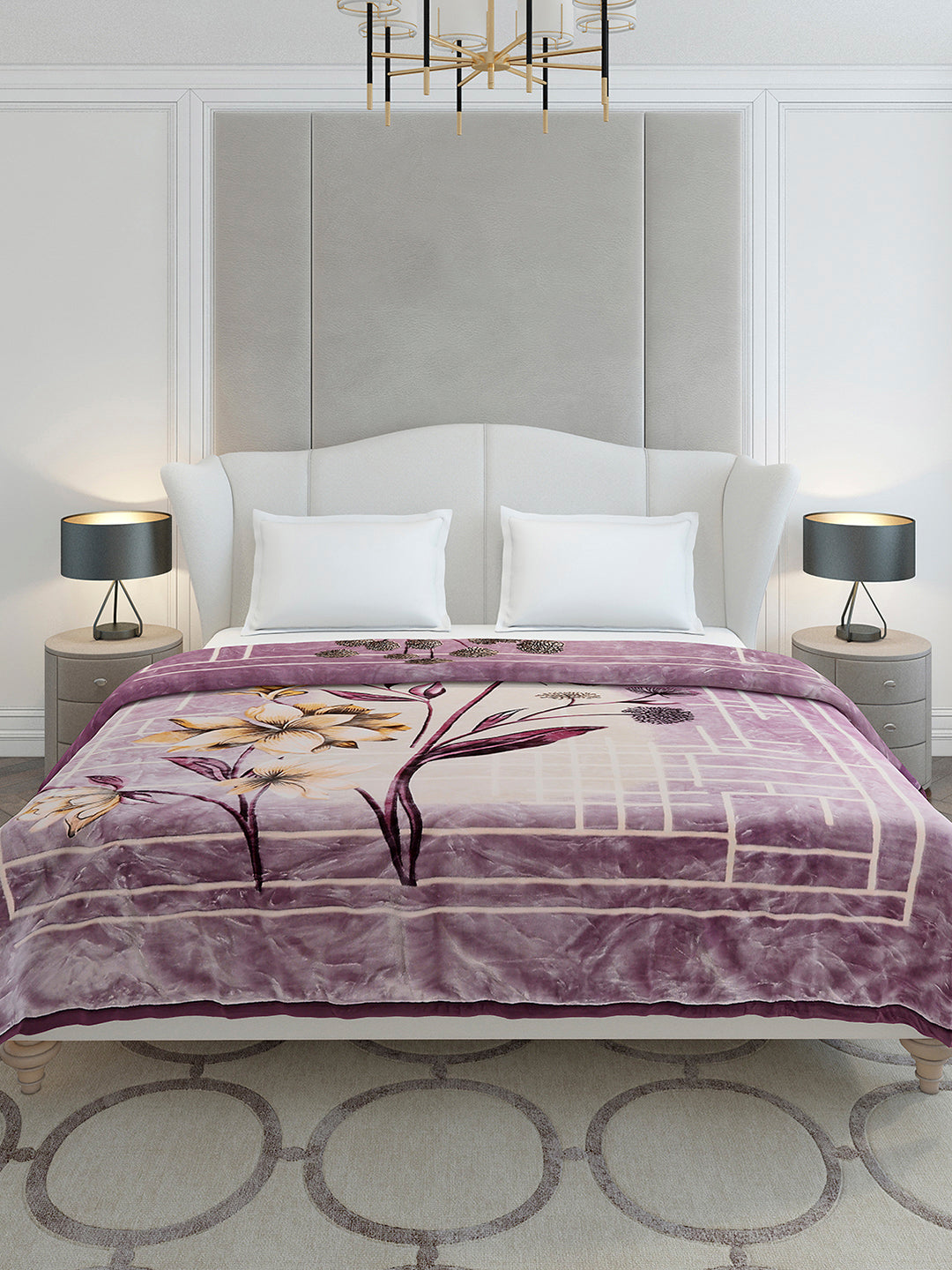 Printed Double Bed 2 Ply, 1136 GSM Embossed Blanket for Heavy Winter - (Commander)