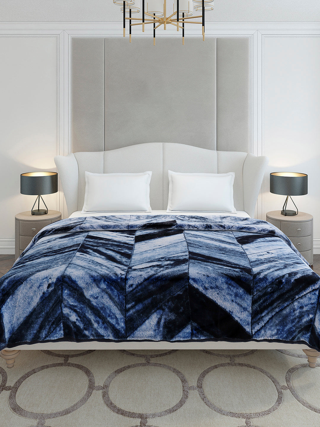 Printed Double Bed 1 Ply, 606 GSM Blanket for Mild Winter - (Denny PVC)