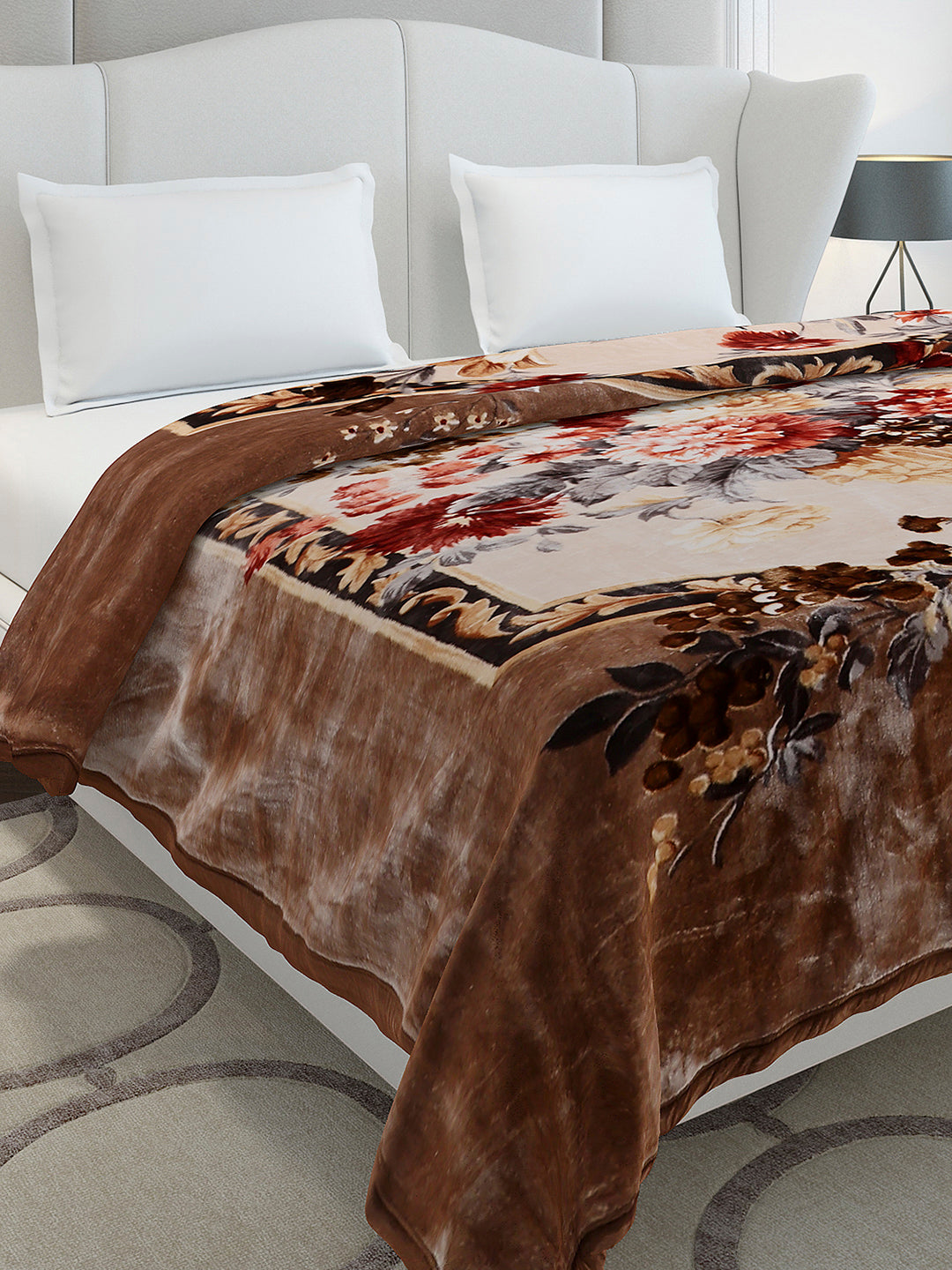 Printed Double Bed 2 Ply, 1042 GSM Cloudy Blanket for Heavy Winter - (Emilia)