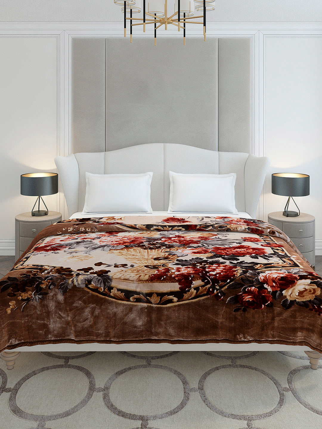 Printed Double Bed 2 Ply, 1042 GSM Cloudy Blanket for Heavy Winter - (Emilia)
