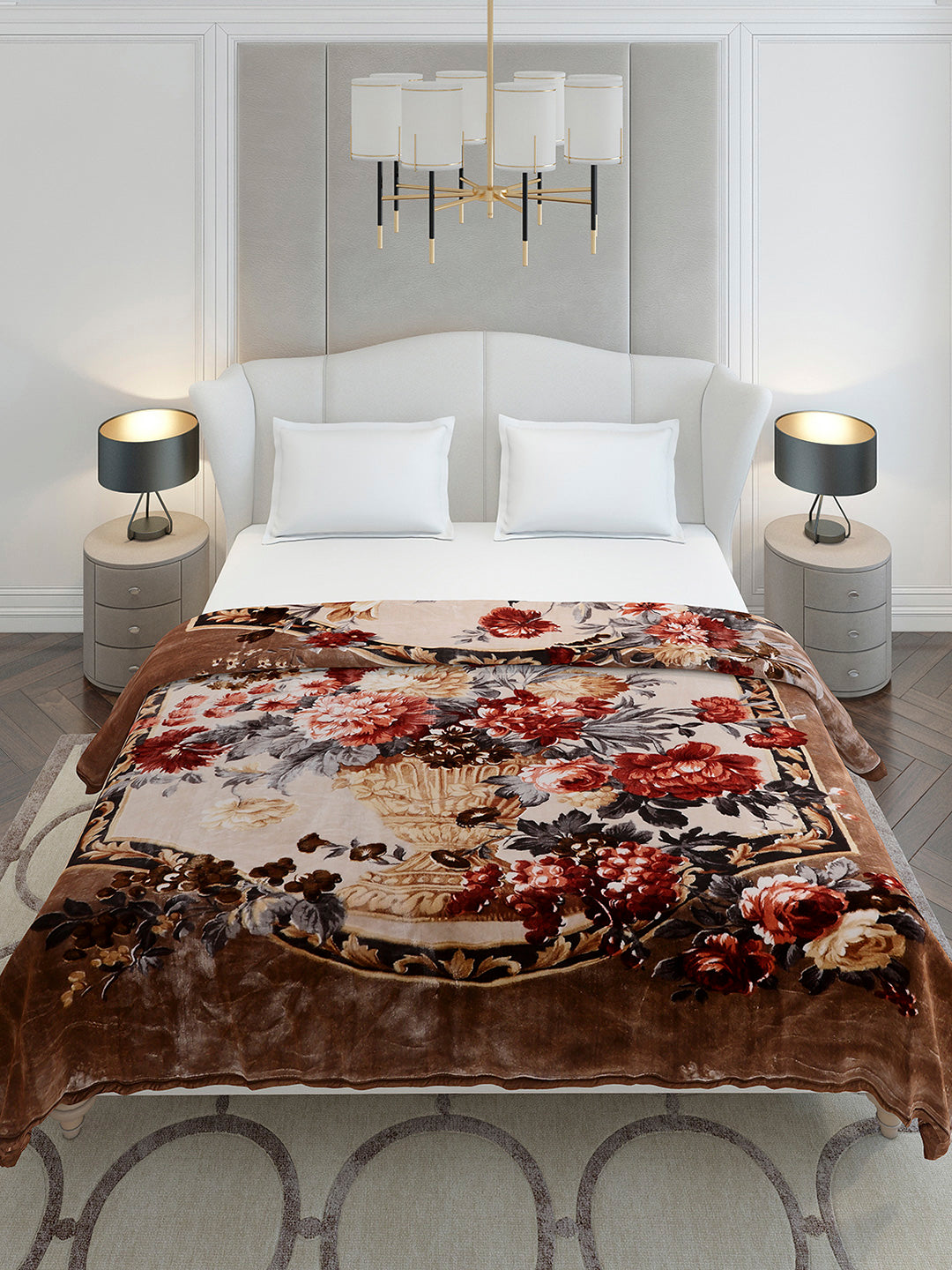 Printed Double Bed 2 Ply, 1042 GSM Cloudy Blanket for Heavy Winter - (Emilia)