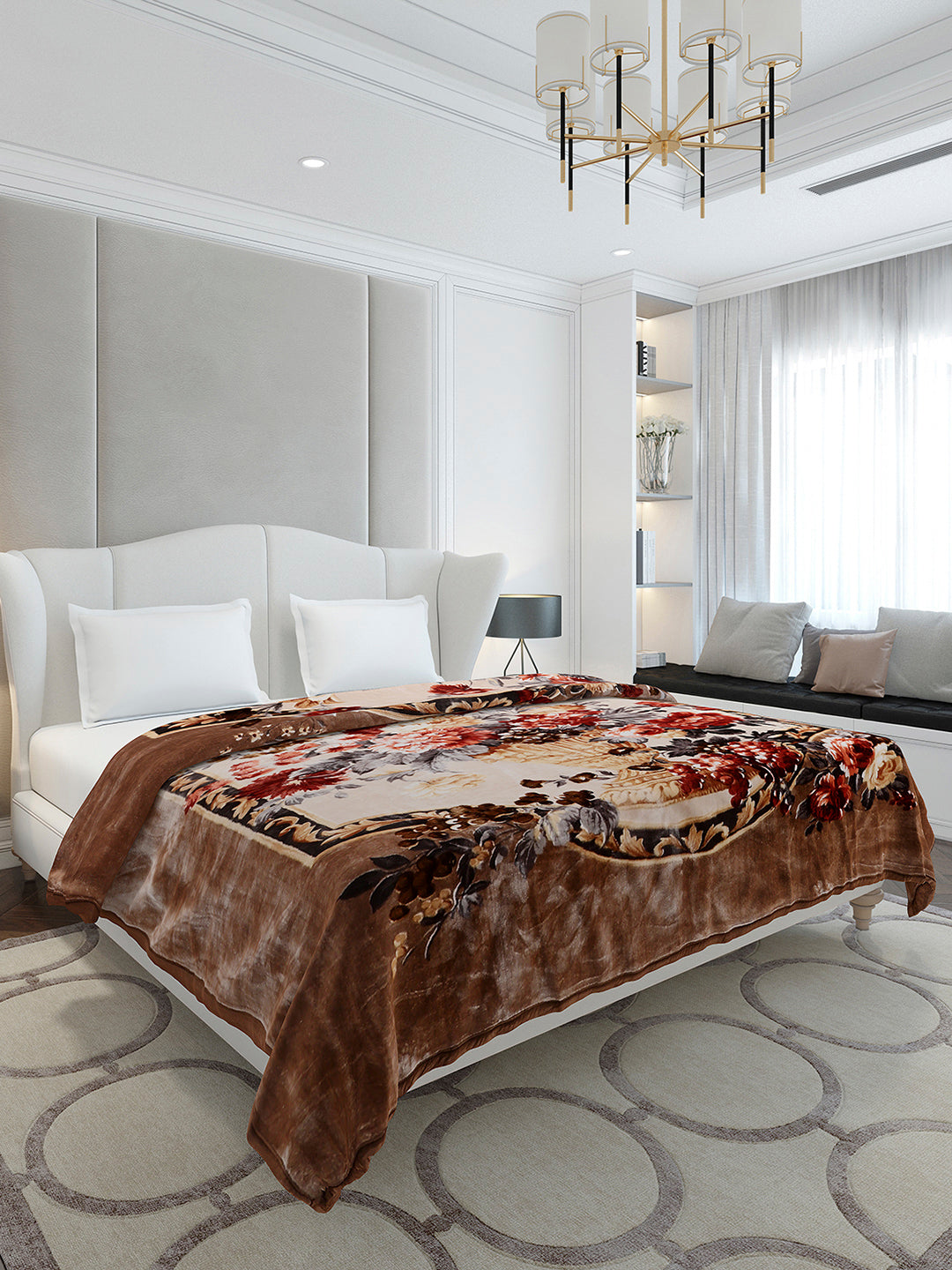 Printed Double Bed 2 Ply, 1042 GSM Cloudy Blanket for Heavy Winter - (Emilia)