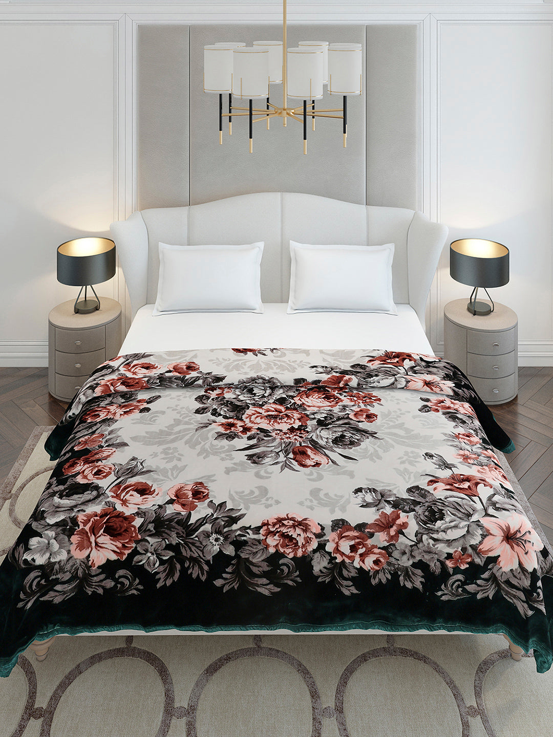 Printed Double Bed 2 Ply, 1042 GSM Cloudy Blanket for Heavy Winter - (Emilia)