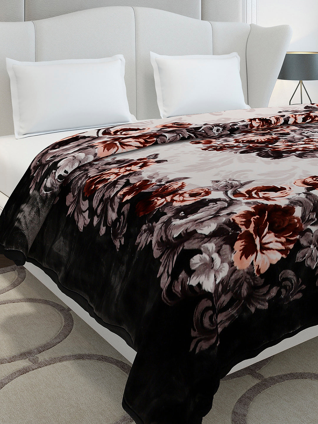 Printed Double Bed 2 Ply, 1042 GSM Cloudy Blanket for Heavy Winter - (Emilia)