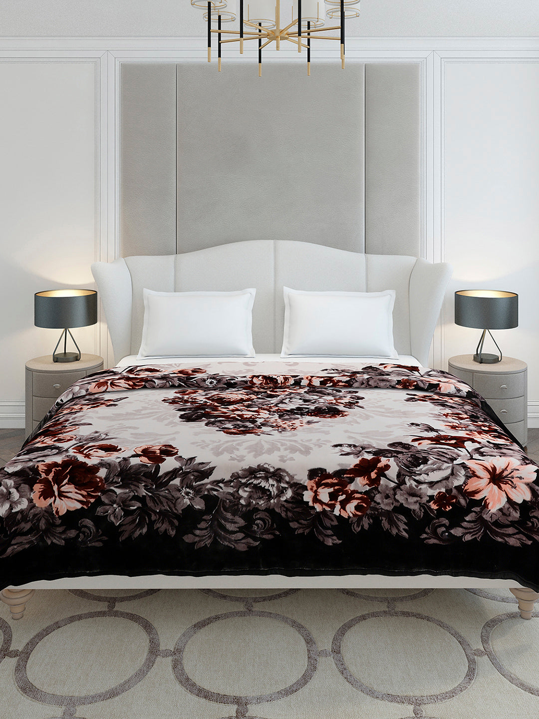 Printed Double Bed 2 Ply, 1042 GSM Cloudy Blanket for Heavy Winter - (Emilia)