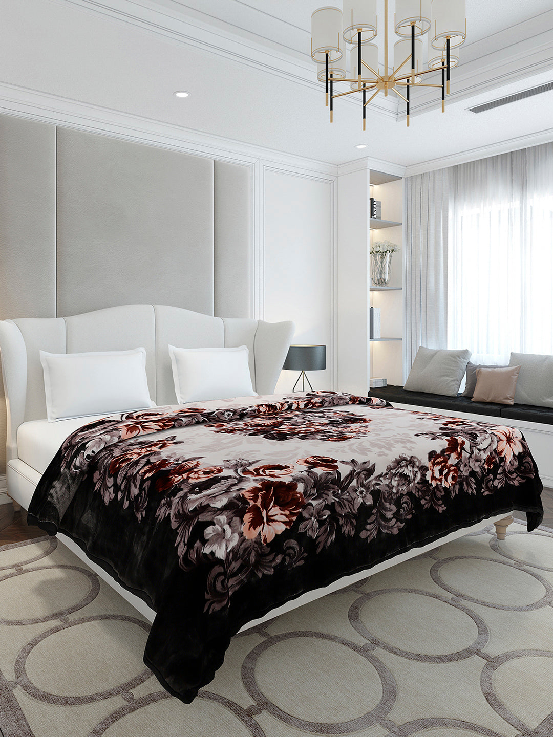 Printed Double Bed 2 Ply, 1042 GSM Cloudy Blanket for Heavy Winter - (Emilia)