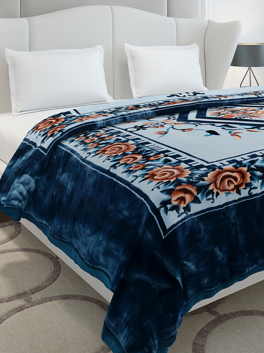 Printed Double Bed 2 Ply, 1042 GSM Cloudy Blanket for Heavy Winter - (Emilia)