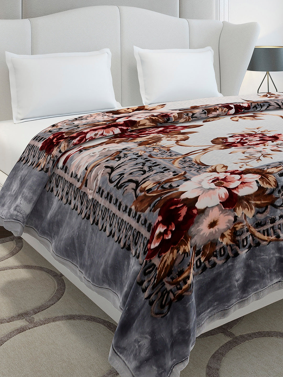 Printed Double Bed 2 Ply, 1042 GSM Cloudy Blanket for Heavy Winter - (Emilia)