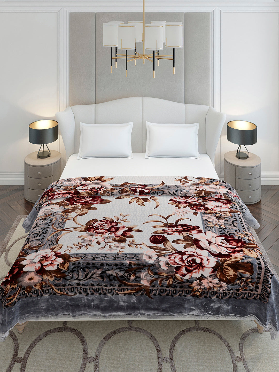 Printed Double Bed 2 Ply, 1042 GSM Cloudy Blanket for Heavy Winter - (Emilia)