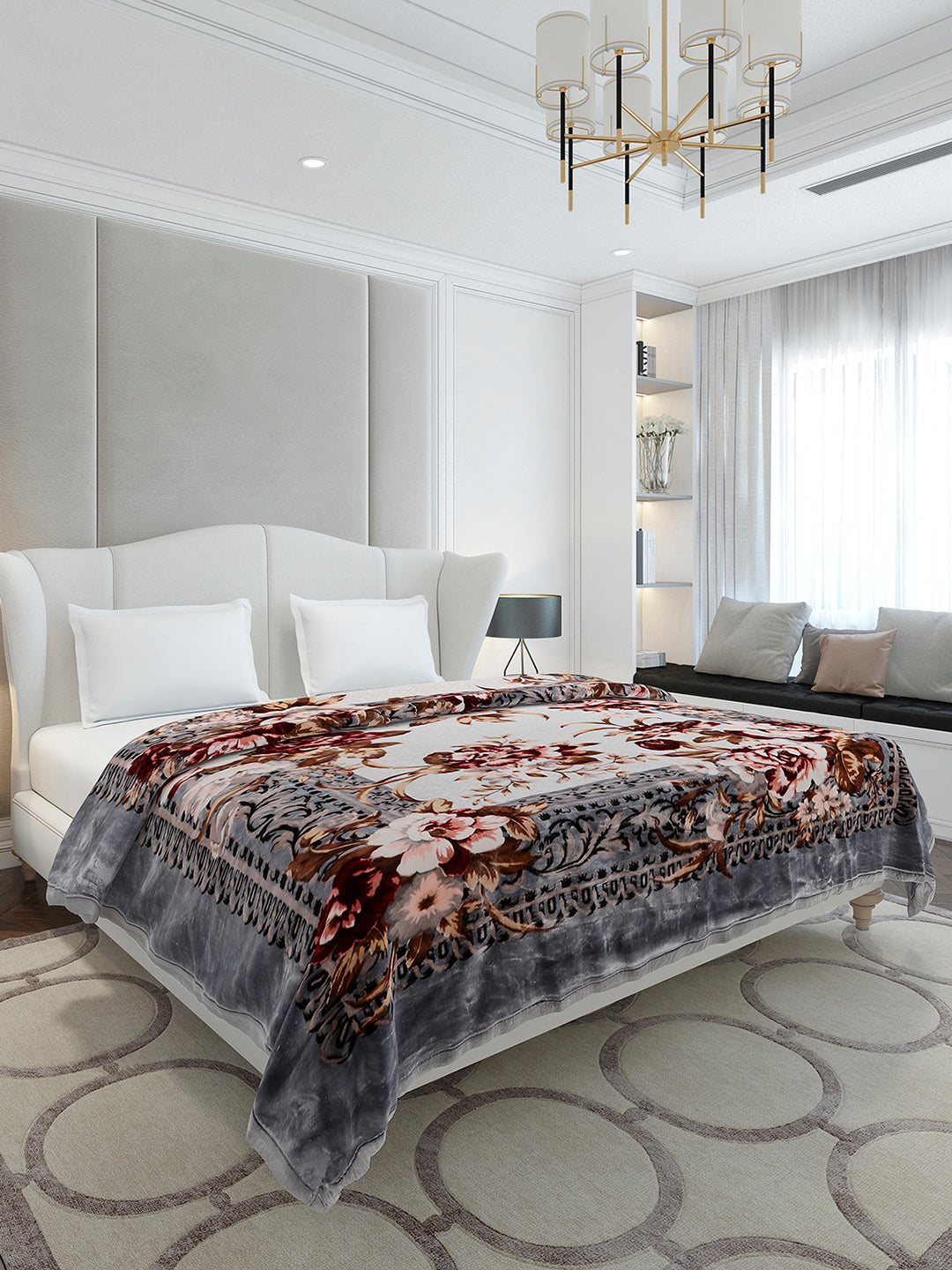Printed Double Bed 2 Ply, 1042 GSM Cloudy Blanket for Heavy Winter - (Emilia)