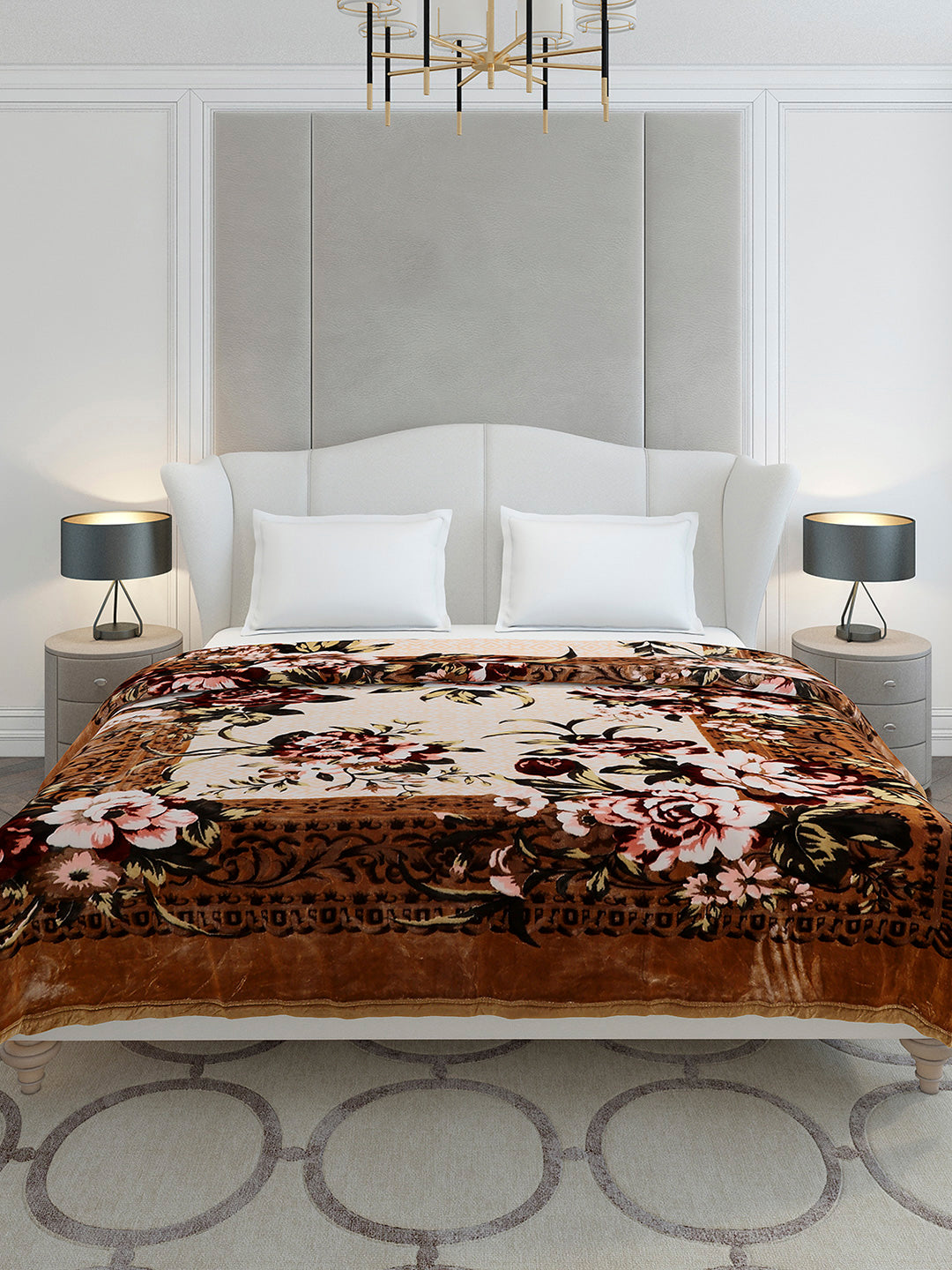Printed Double Bed 2 Ply, 1042 GSM Cloudy Blanket for Heavy Winter - (Emilia)