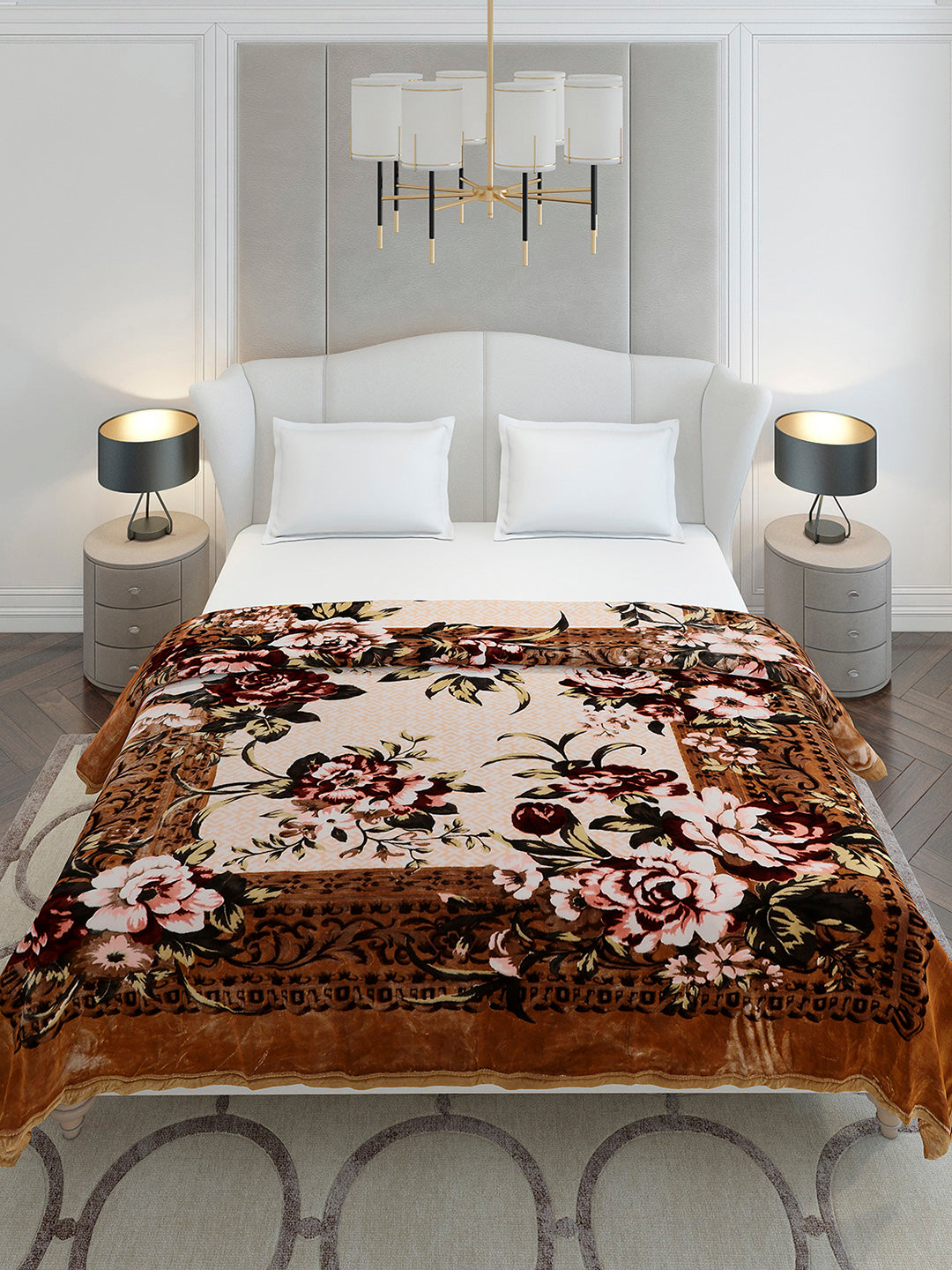 Printed Double Bed 2 Ply, 1042 GSM Cloudy Blanket for Heavy Winter - (Emilia)