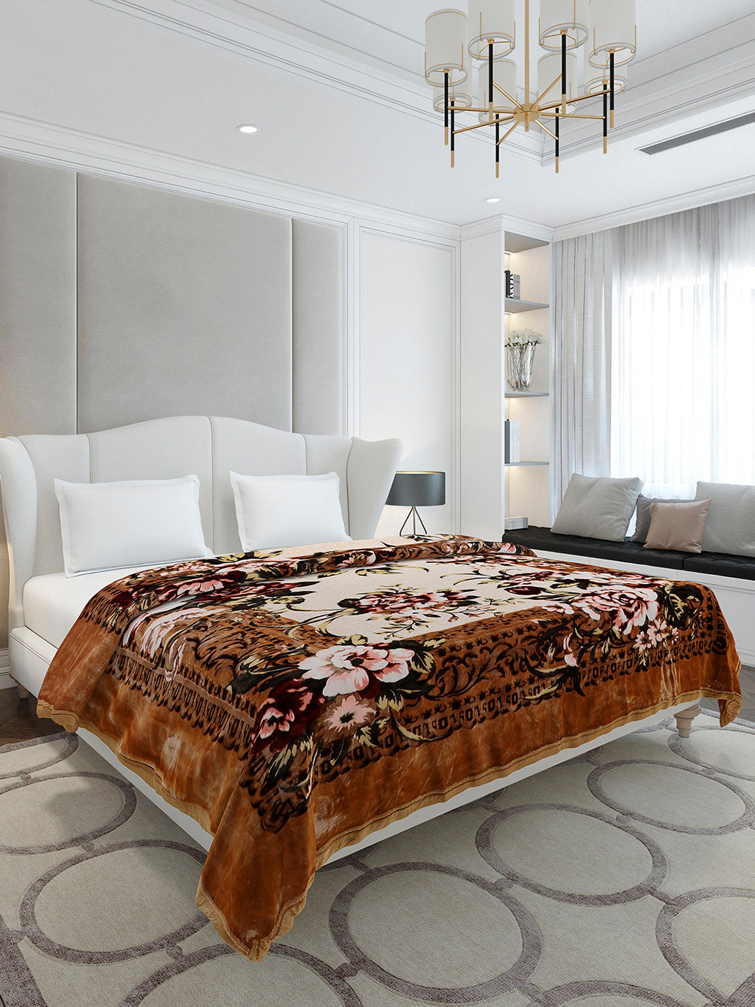 Printed Double Bed 2 Ply, 1042 GSM Cloudy Blanket for Heavy Winter - (Emilia)