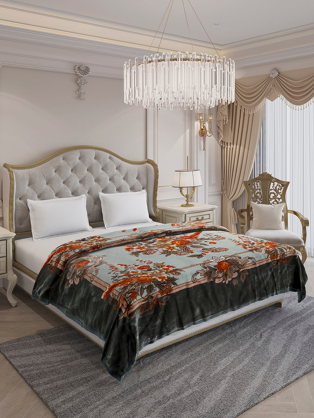 Printed Double Bed 2 Ply, 1042 GSM Blanket for Winter - (Emilia)