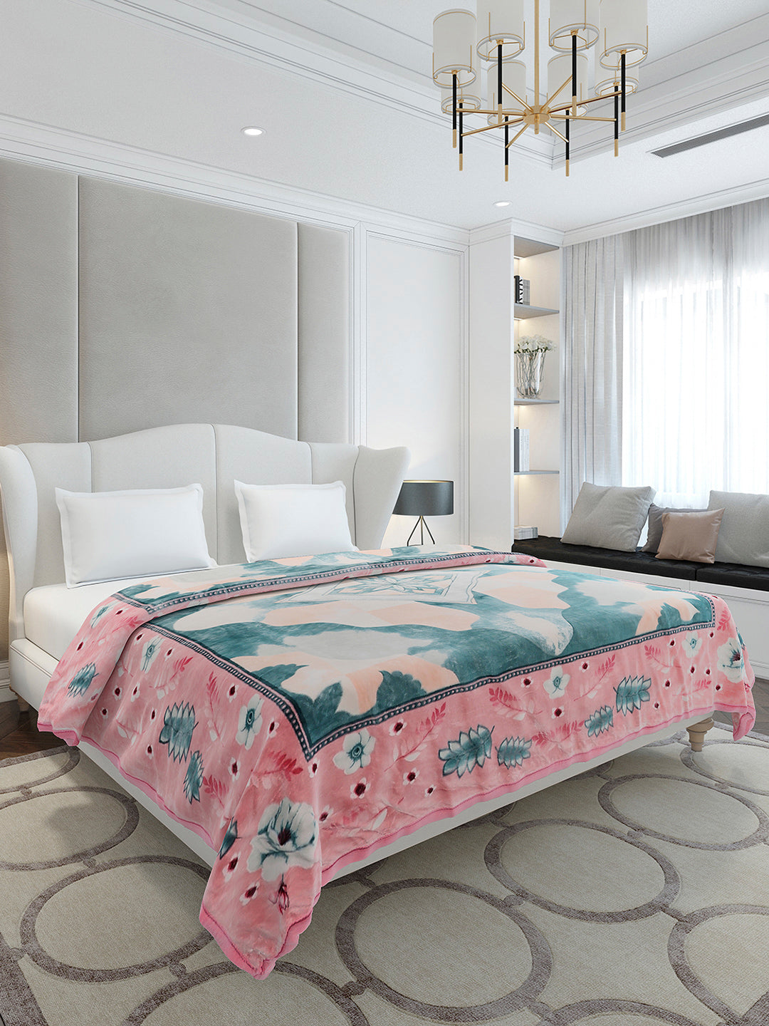 Printed Double Bed 3, 890 GSM Ply Blanket for Heavy Winter - (Gulnar)