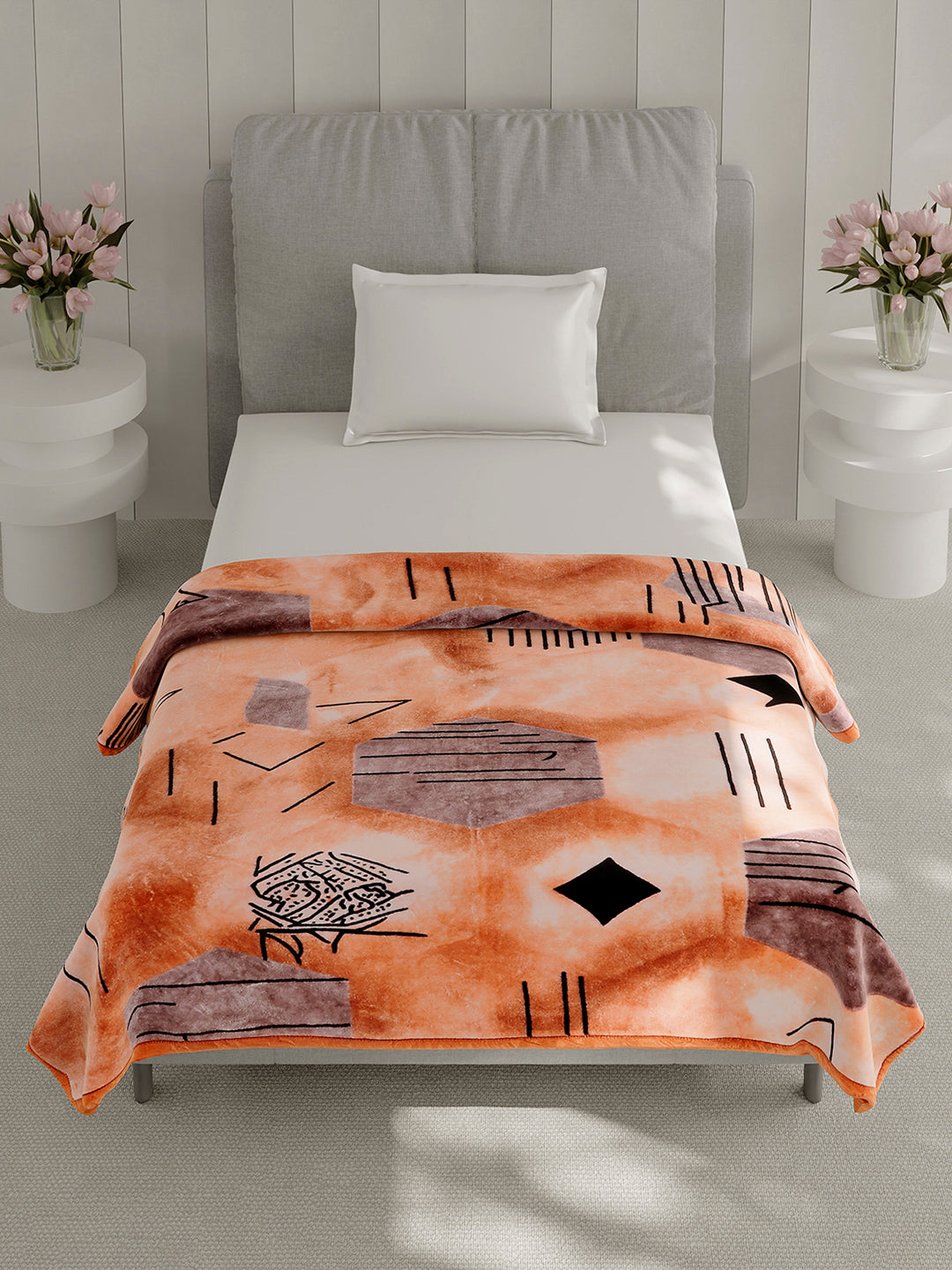 Printed Single Bed 1 Ply, 625 GSM Mink Blanket for Mild Winter - (Impact Pvc)