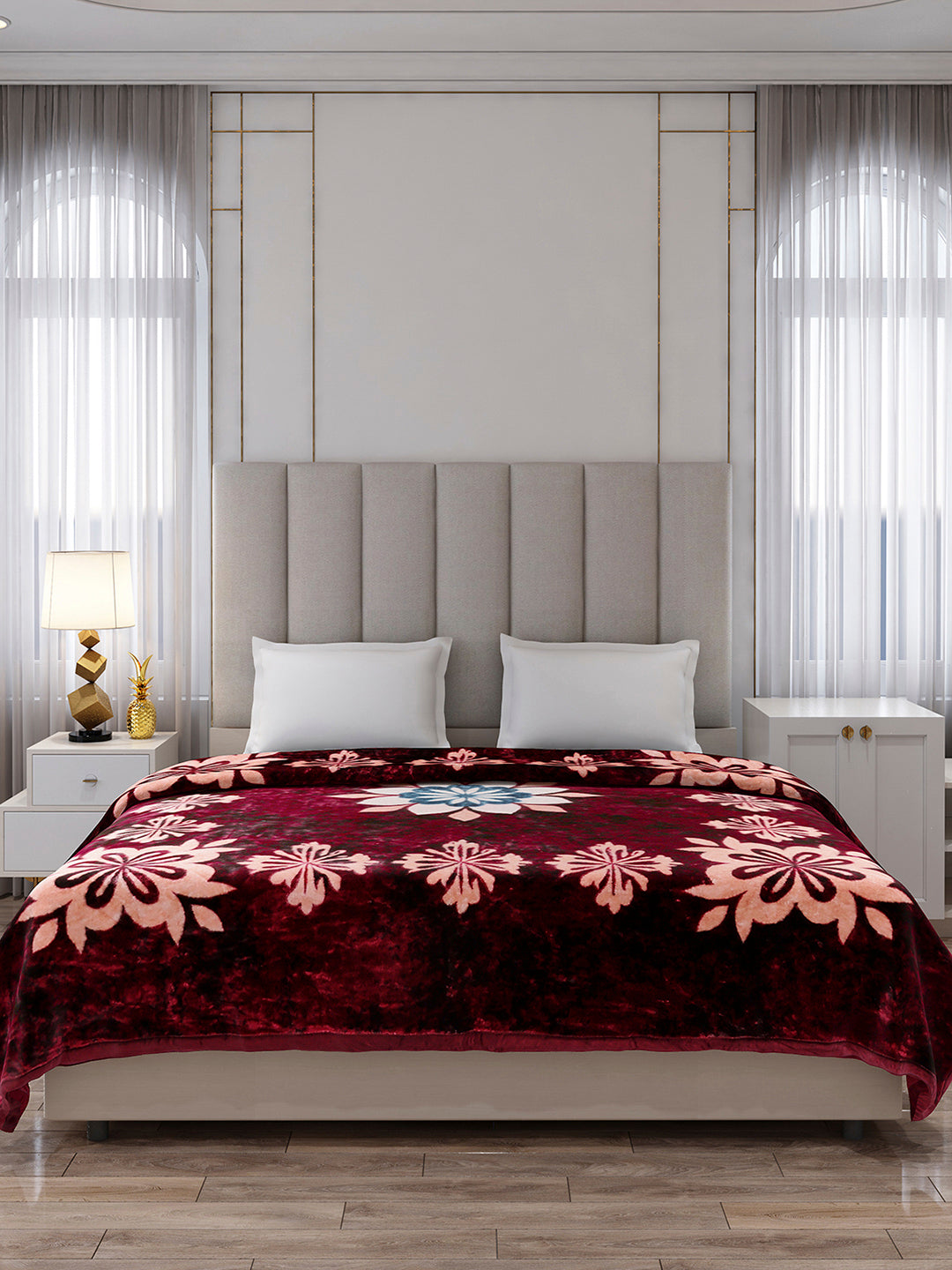Printed Double Bed 1 Ply, 549 GSM Blanket for Mild Winter - (Roman Box)