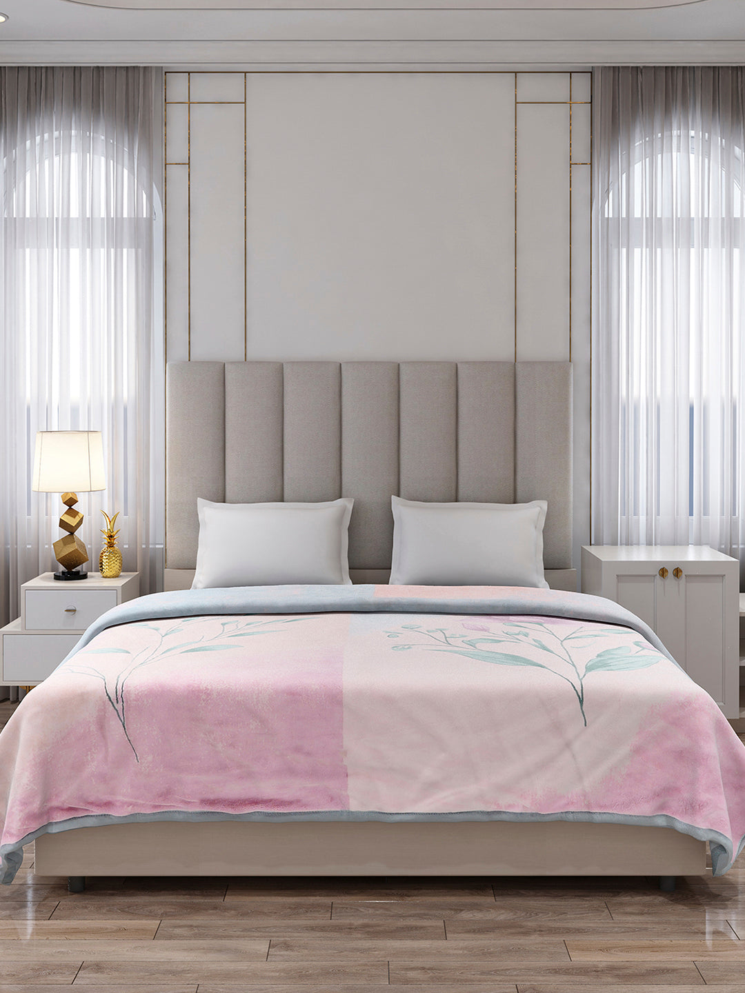 Printed Double Bed 3, 890 GSM Ply Blanket for Heavy Winter - (Rosewood)