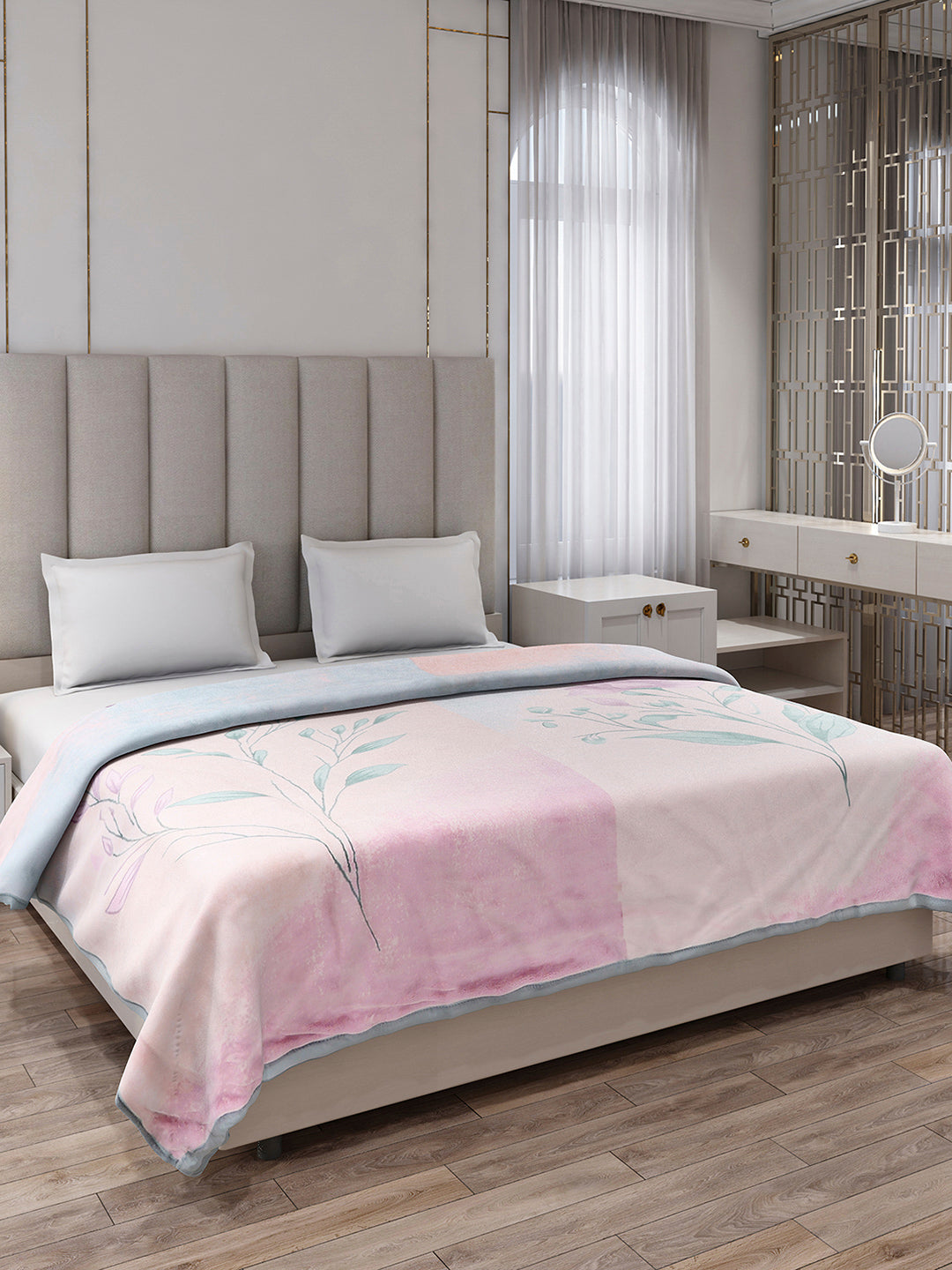 Printed Double Bed 3, 890 GSM Ply Blanket for Heavy Winter - (Rosewood)