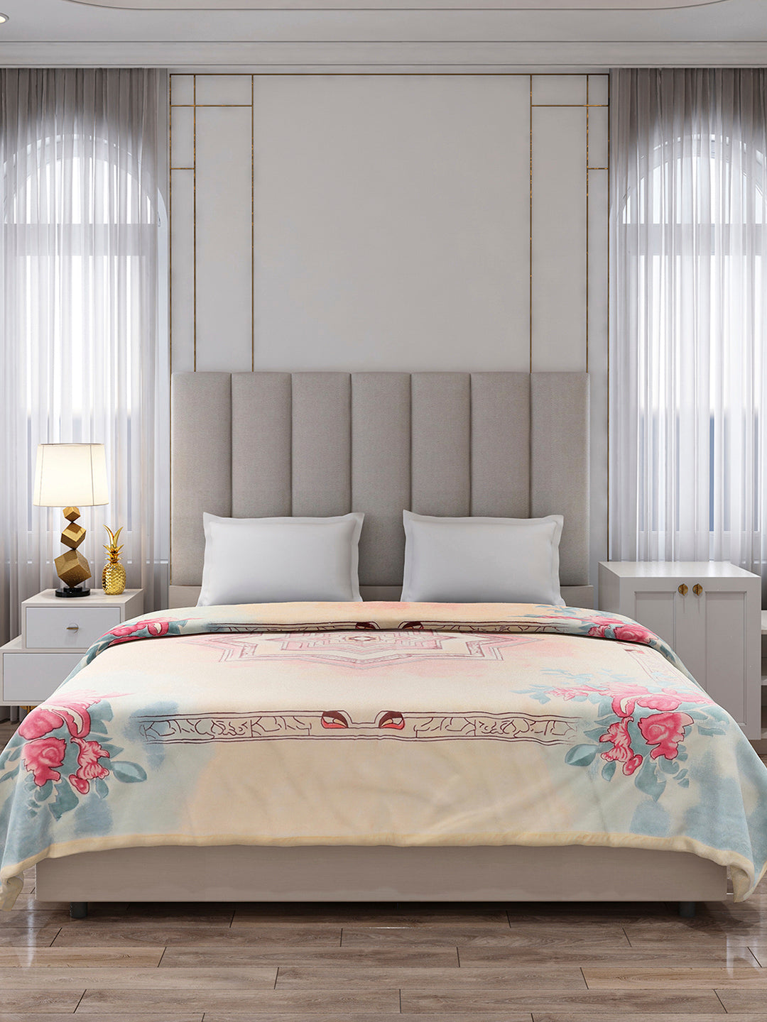 Printed Double Bed 3, 890 GSM Ply Blanket for Heavy Winter - (Rosewood)