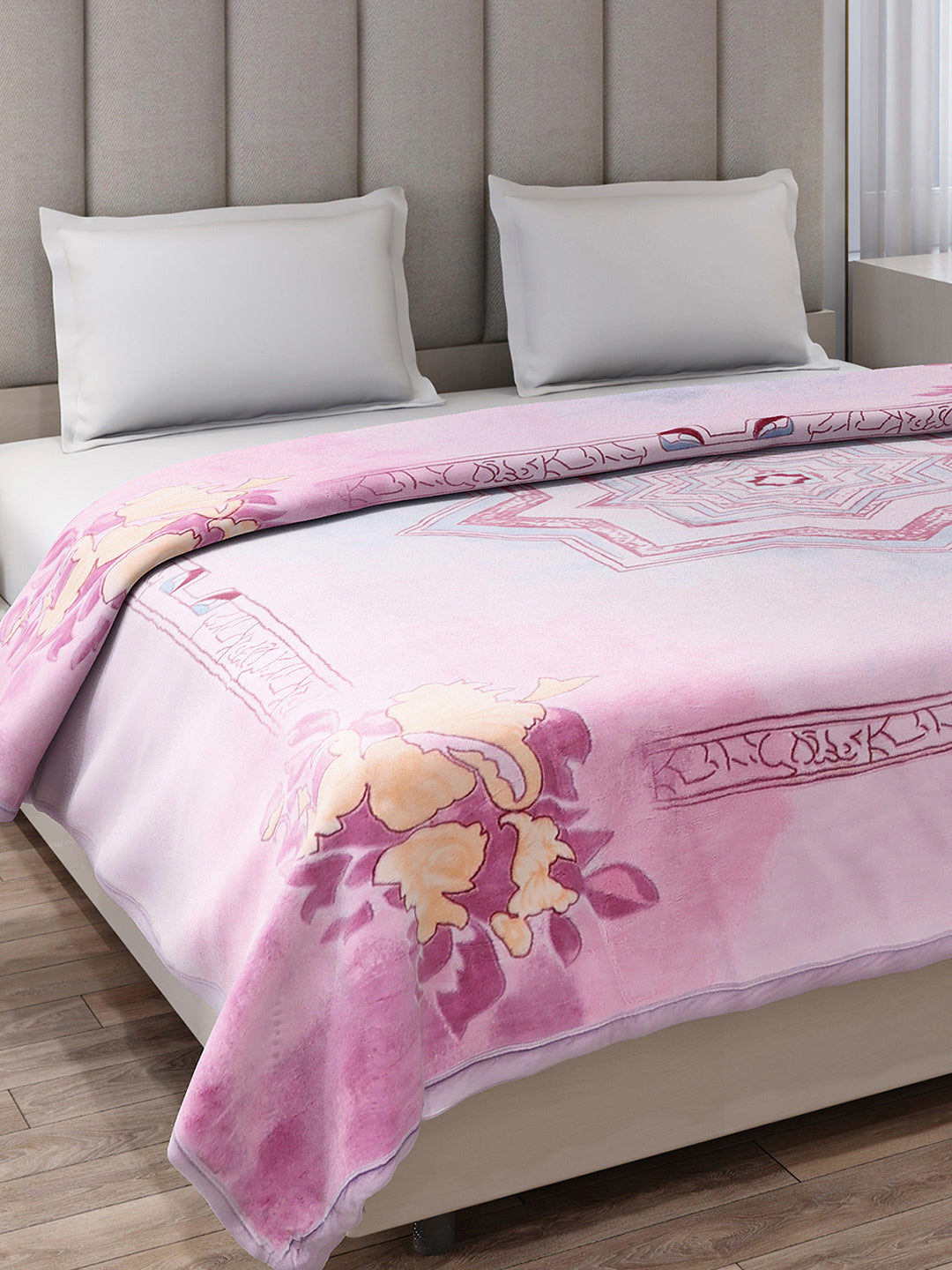 Printed Double Bed 3, 890 GSM Ply Blanket for Heavy Winter - (Rosewood)