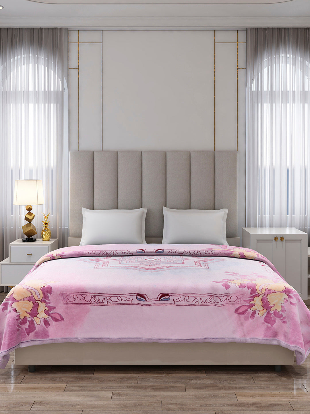 Printed Double Bed 3, 890 GSM Ply Blanket for Heavy Winter - (Rosewood)