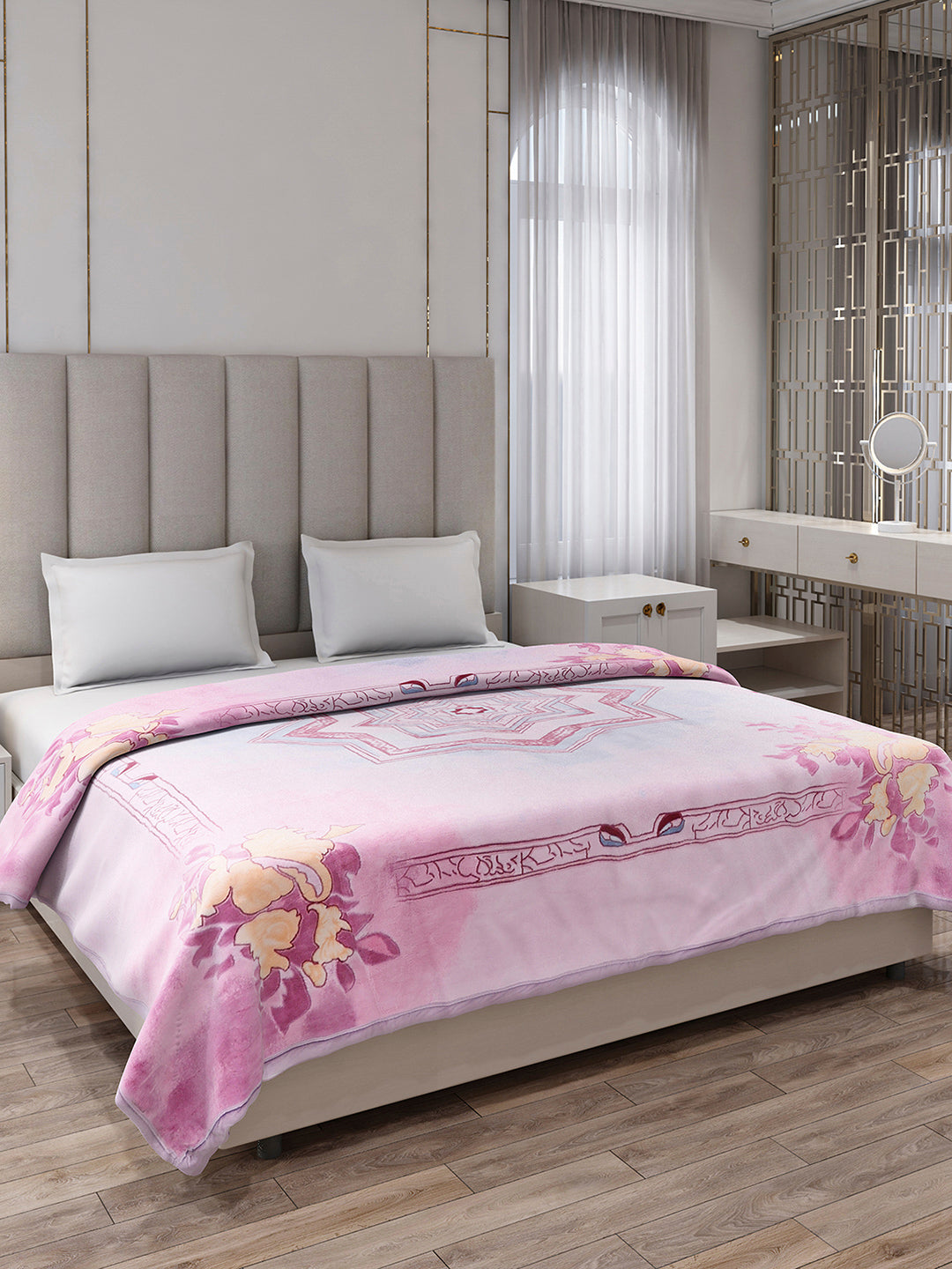 Printed Double Bed 3, 890 GSM Ply Blanket for Heavy Winter - (Rosewood)